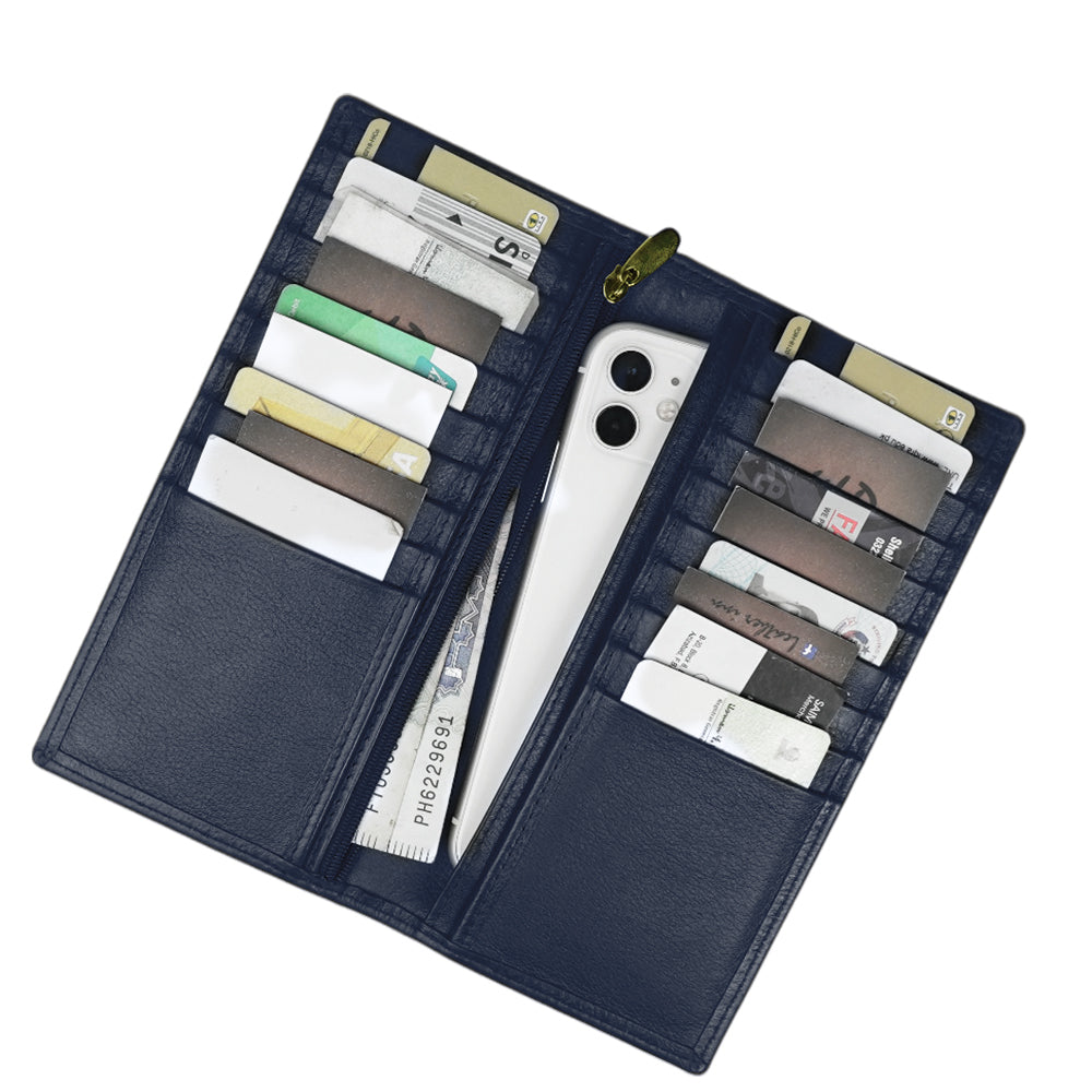 Executive Leather Long Wallet - Blue