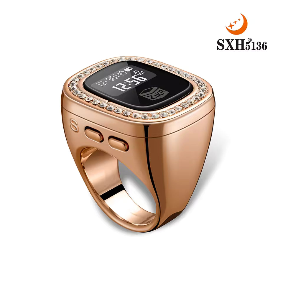 OLED Display Diamond Zikr Tasbeeh Ring – Rechargeable Digital Counter with 4 Modes