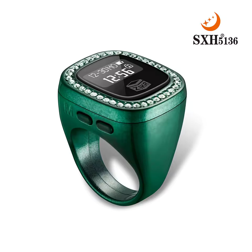 OLED Display Diamond Zikr Tasbeeh Ring – Rechargeable Digital Counter with 4 Modes