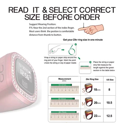 OLED Display Diamond Zikr Tasbeeh Ring – Rechargeable Digital Counter with 4 Modes