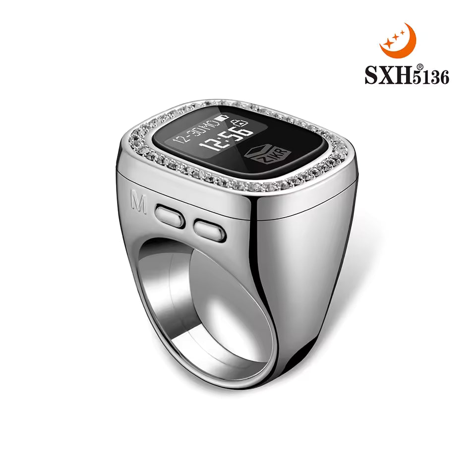OLED Display Diamond Zikr Tasbeeh Ring – Rechargeable Digital Counter with 4 Modes