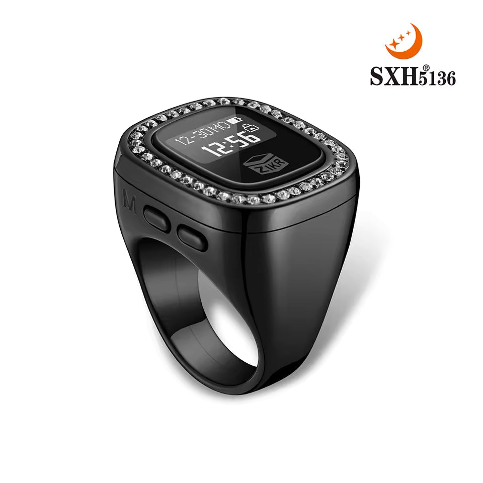 OLED Display Diamond Zikr Tasbeeh Ring – Rechargeable Digital Counter with 4 Modes