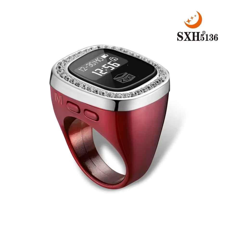OLED Display Diamond Zikr Tasbeeh Ring – Rechargeable Digital Counter with 4 Modes