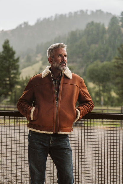 Shearling Leather Bomber Jacket | Whiskey Brown