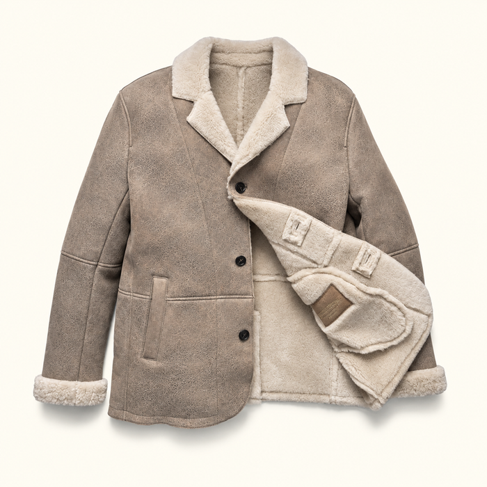 Big Sky Shearling Leather Blazer | Gray Sand
