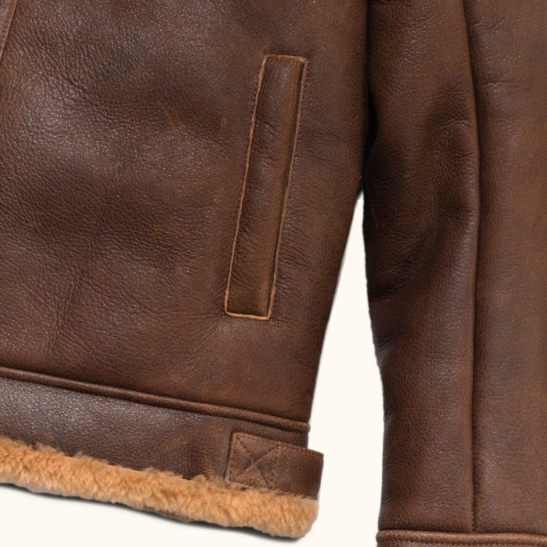 Shearling Leather Bomber Jacket | Grizzly Brown