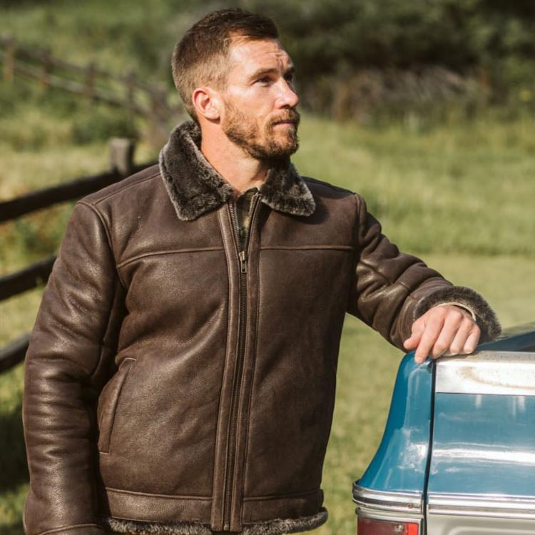 Shearling Leather Bomber Jacket | Espresso Brown