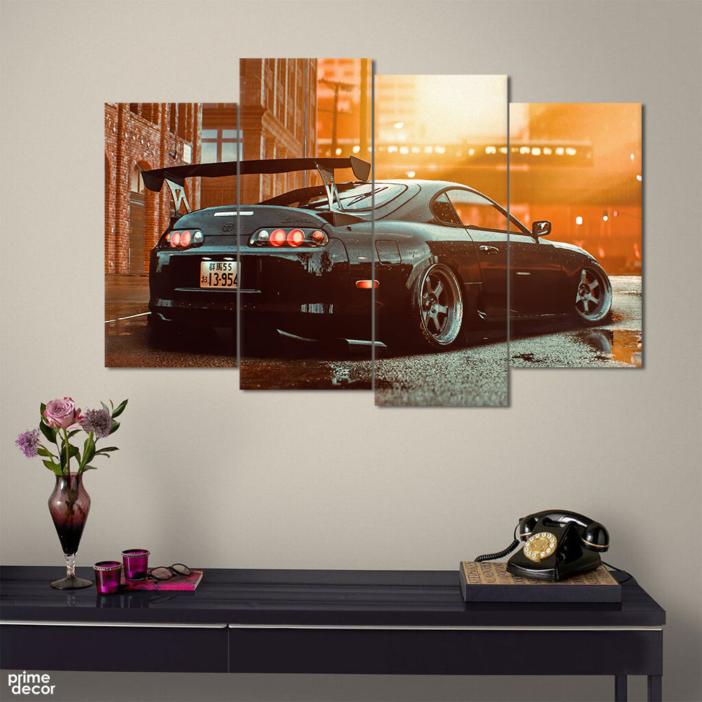 Toyota Supra Orange Background (4 Panel) Cars Wall Art