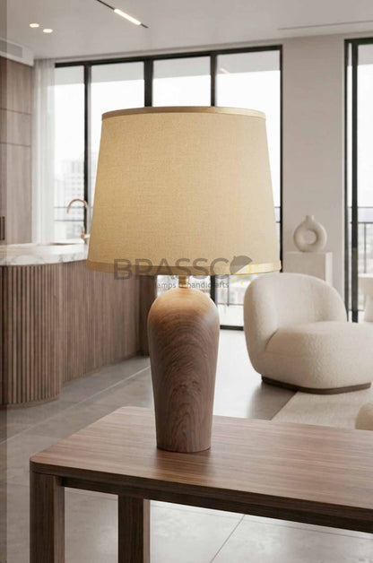 Walnut-Texture Brass MEtal Table  Lamp - Style 02