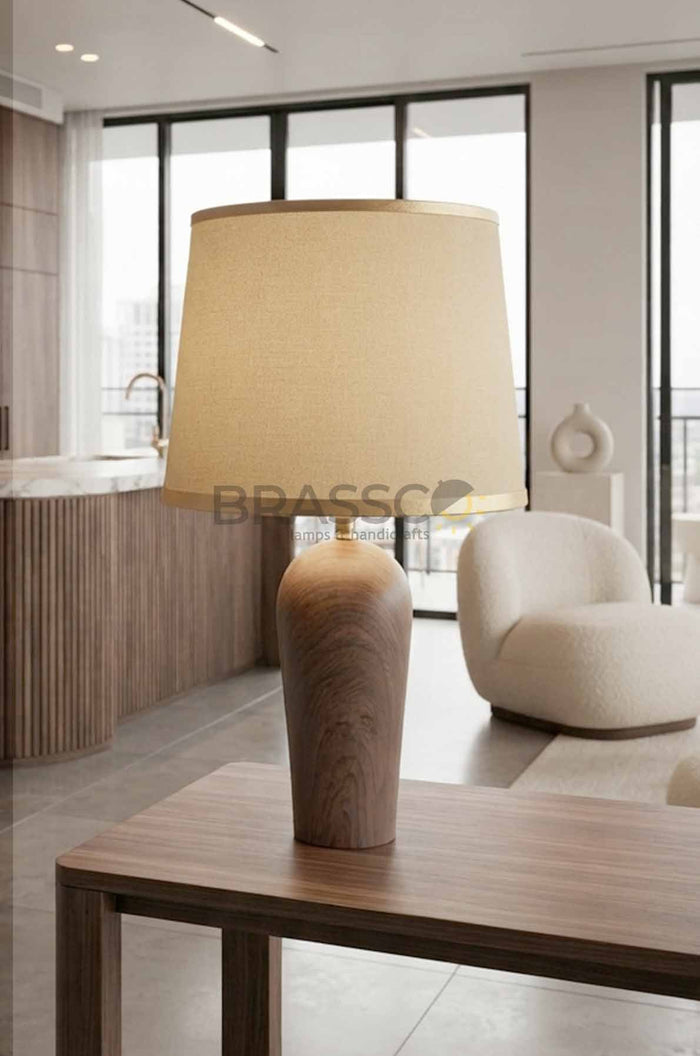 Walnut-Texture Brass MEtal Table  Lamp - Style 02