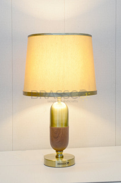 Walnut-Texture Oval Brass Metal Table Lamp