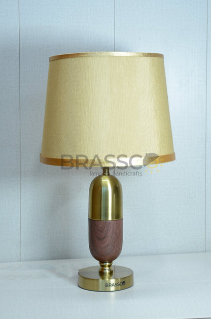 Walnut-Texture Oval Brass Metal Table Lamp