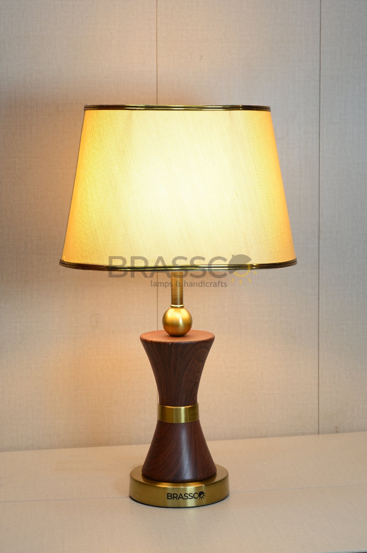 Walnut Carved Marble-Texture Brass Metal Table