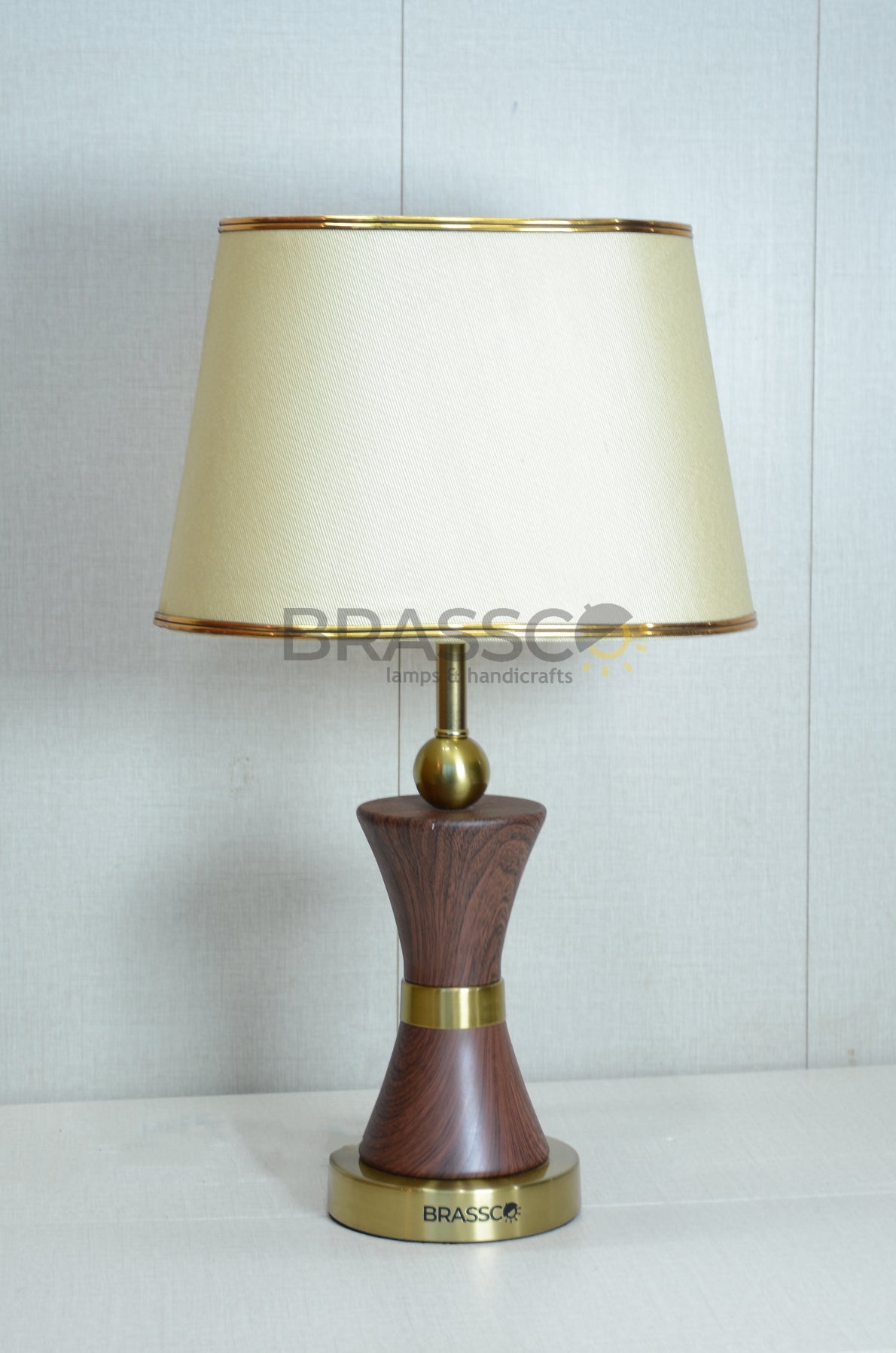 Walnut Carved Marble-Texture Brass Metal Table