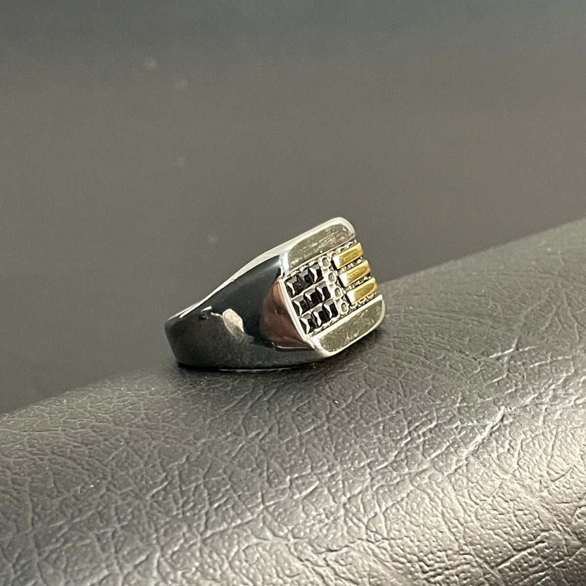Men's Stainless Steel Gold Bar Signet Ring