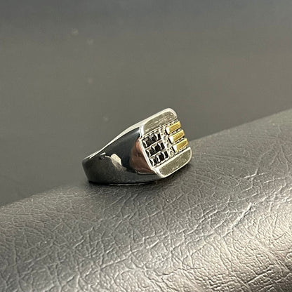 Men's Stainless Steel Gold Bar Signet Ring