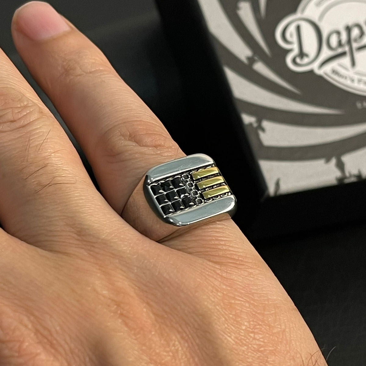 Men's Stainless Steel Gold Bar Signet Ring