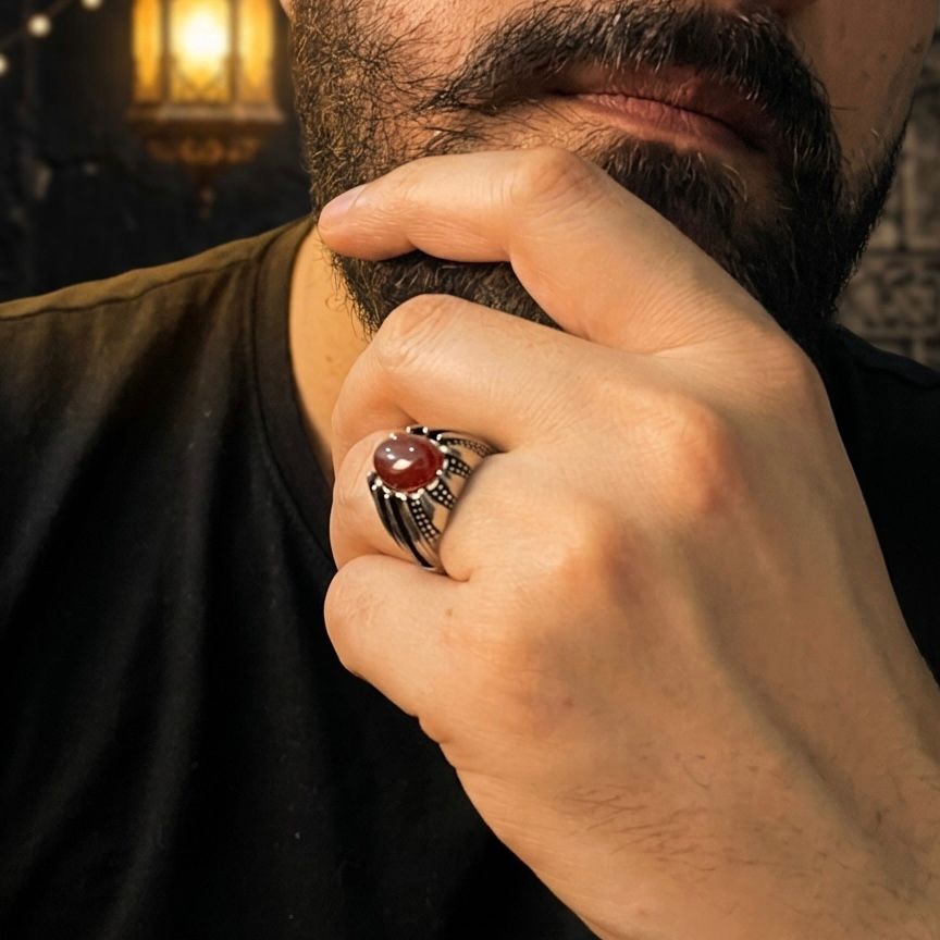 Maroon Titan Turkish Ring For Men
