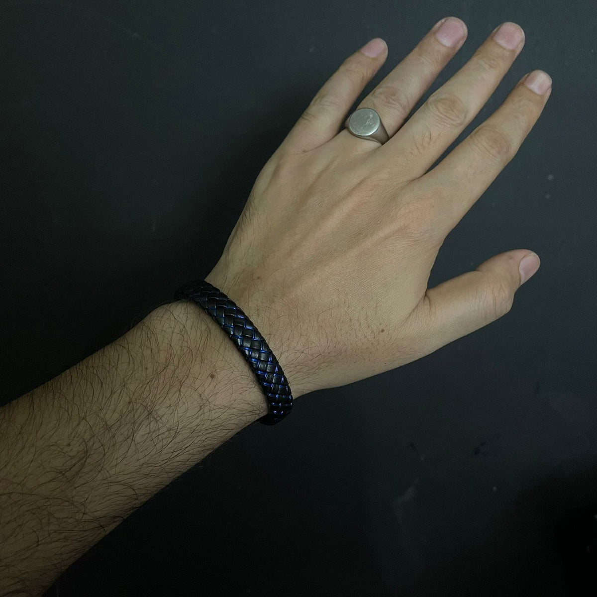 Blue & Black Braided Leather Bracelet For Men