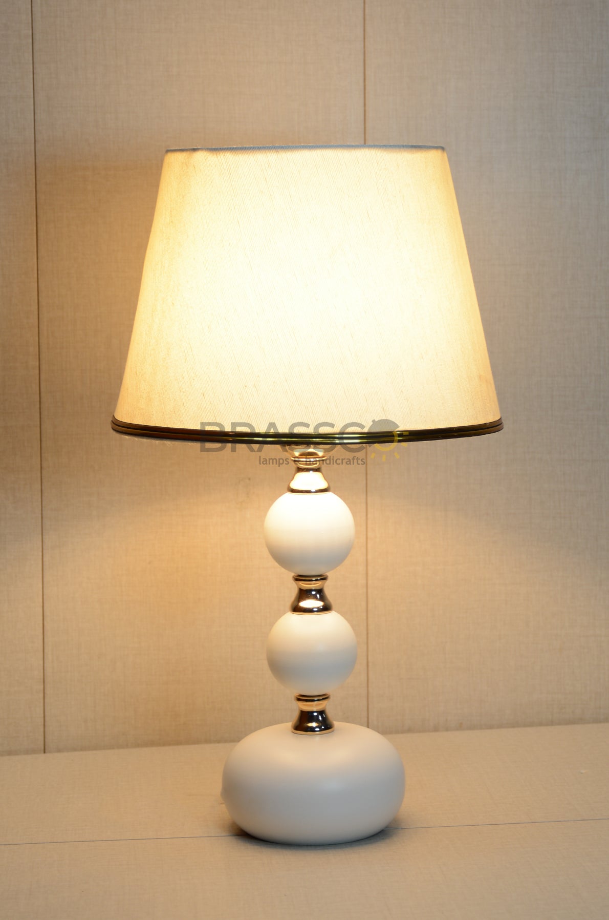 White Ball-Accent Brass Metal Table Lamp