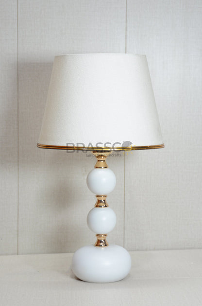 White Ball-Accent Brass Metal Table Lamp