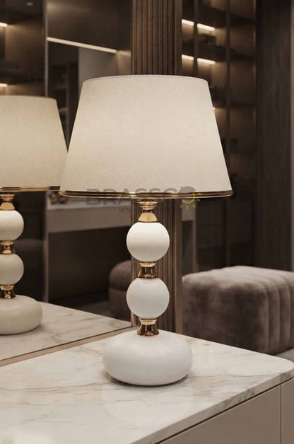 White Ball-Accent Brass Metal Table Lamp