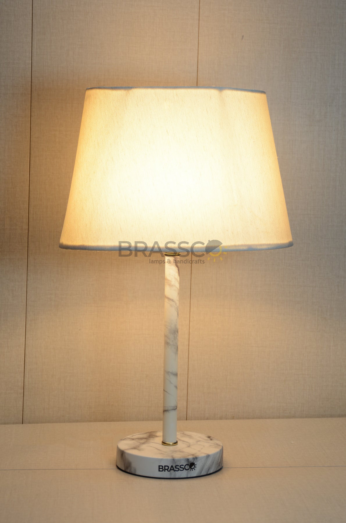 White Marble-Texture Brass Rod Metal Lamp