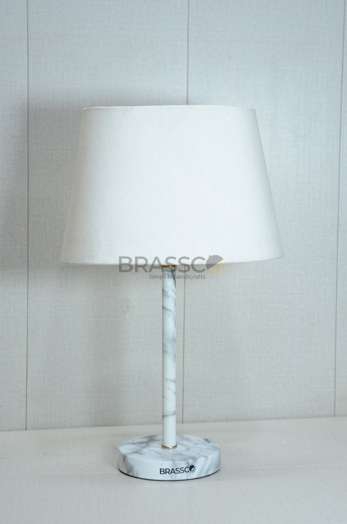 White Marble-Texture Brass Rod Metal Lamp