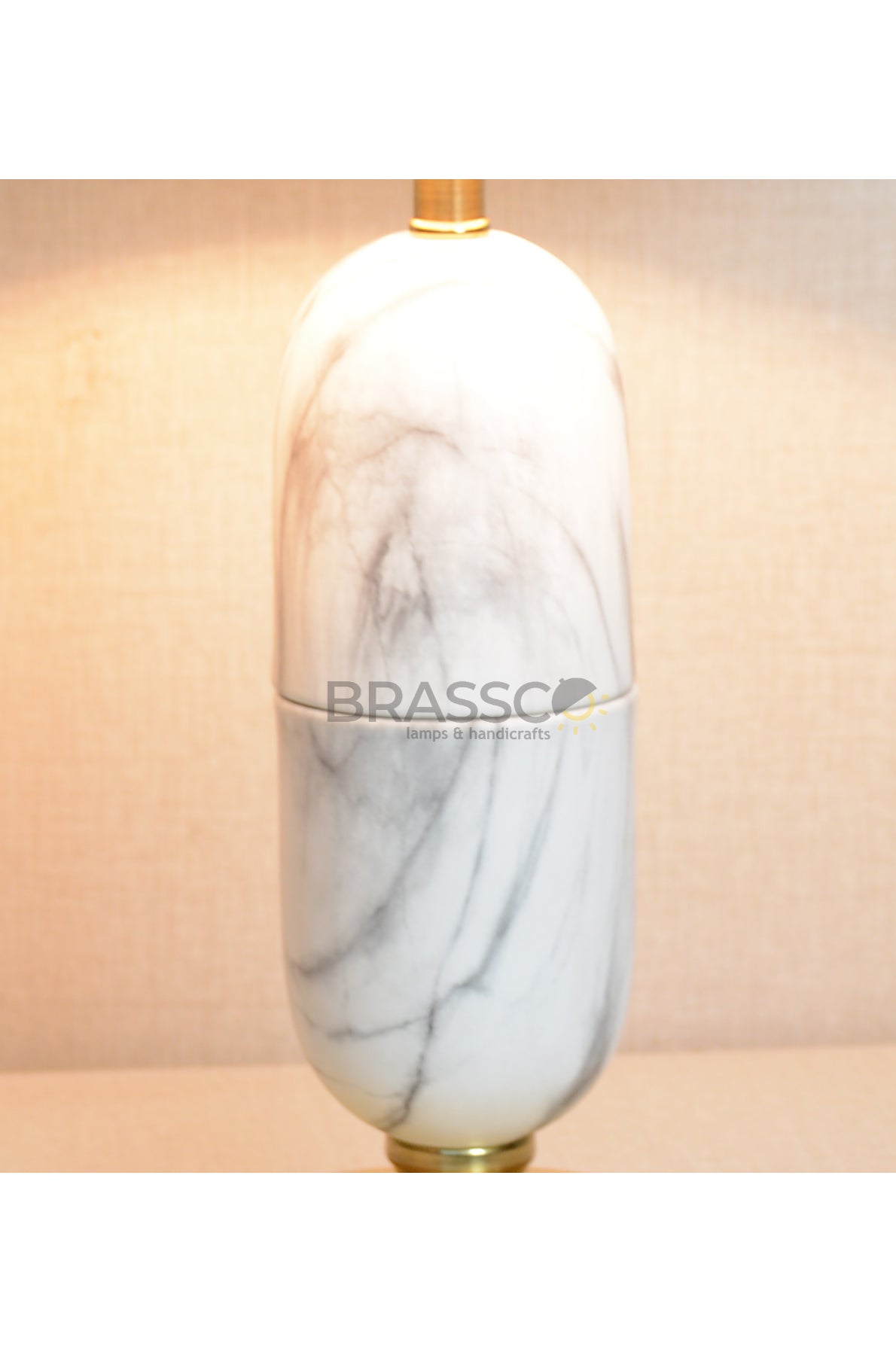 White Oval Marble-Texture Brass Metal Table Lamp
