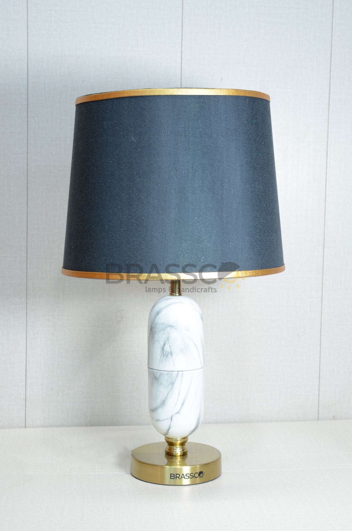 White Oval Marble-Texture Brass Metal Table Lamp
