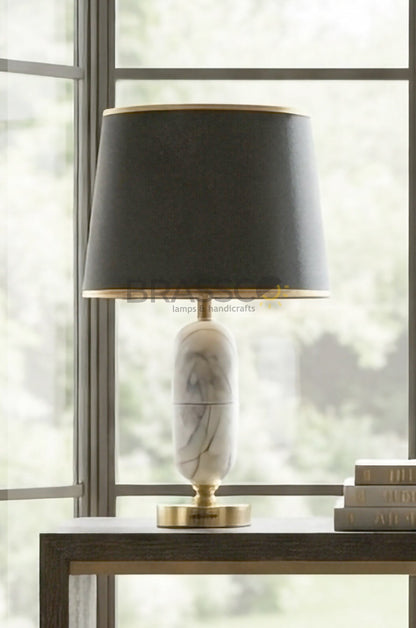 White Oval Marble-Texture Brass Metal Table Lamp