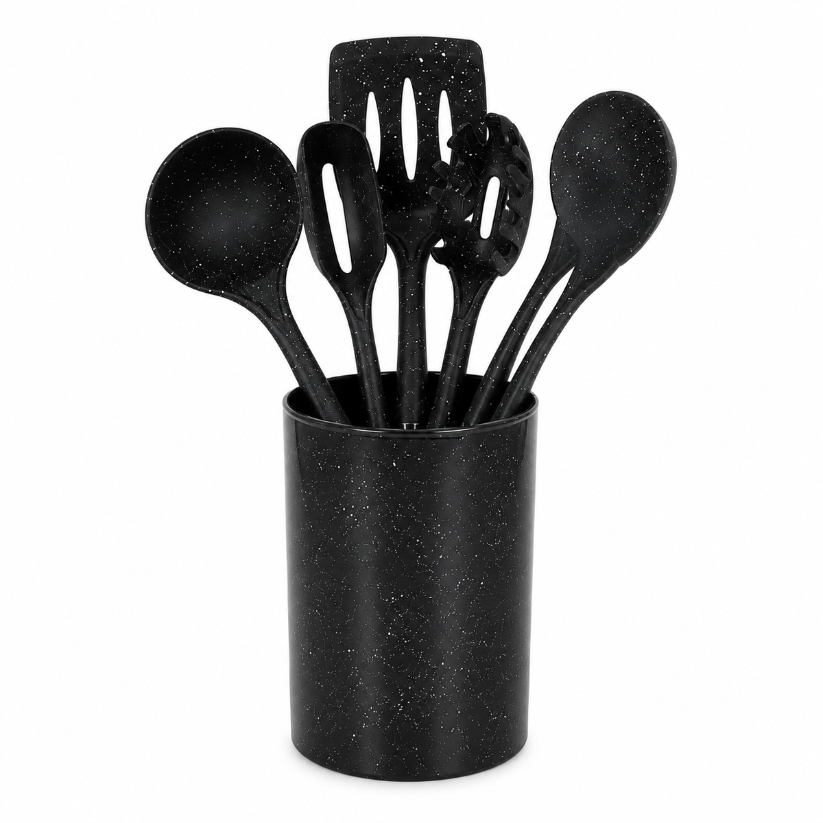 12 Pcs Kitchen Spoon & Utensil Set with Holder – Black Speckled