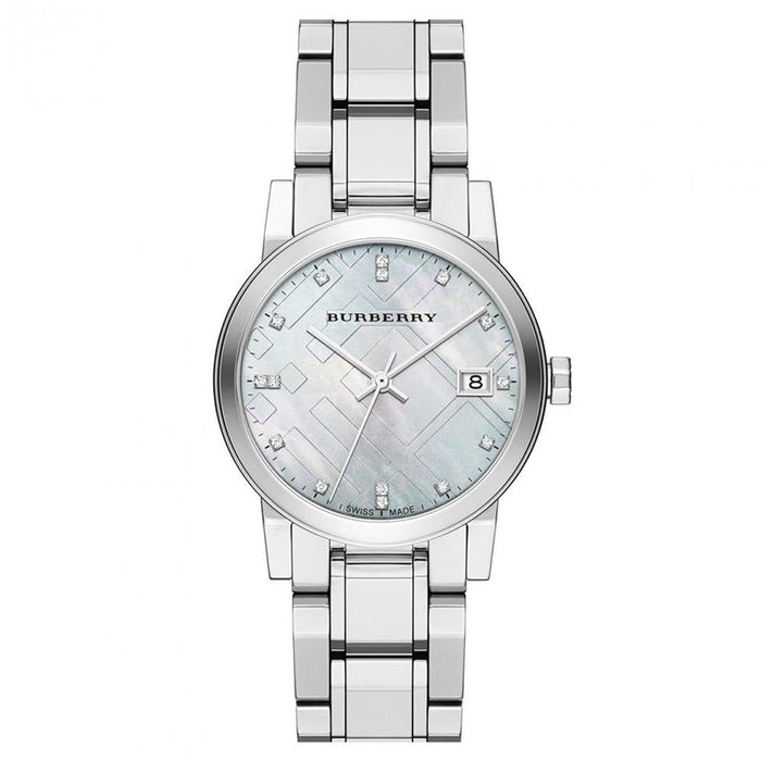 Burberry Ladies Silver Diamond 34mm Watch
