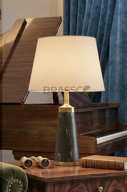 Black Marble-Texture Brass Metal TableLamp with Crystal Accent