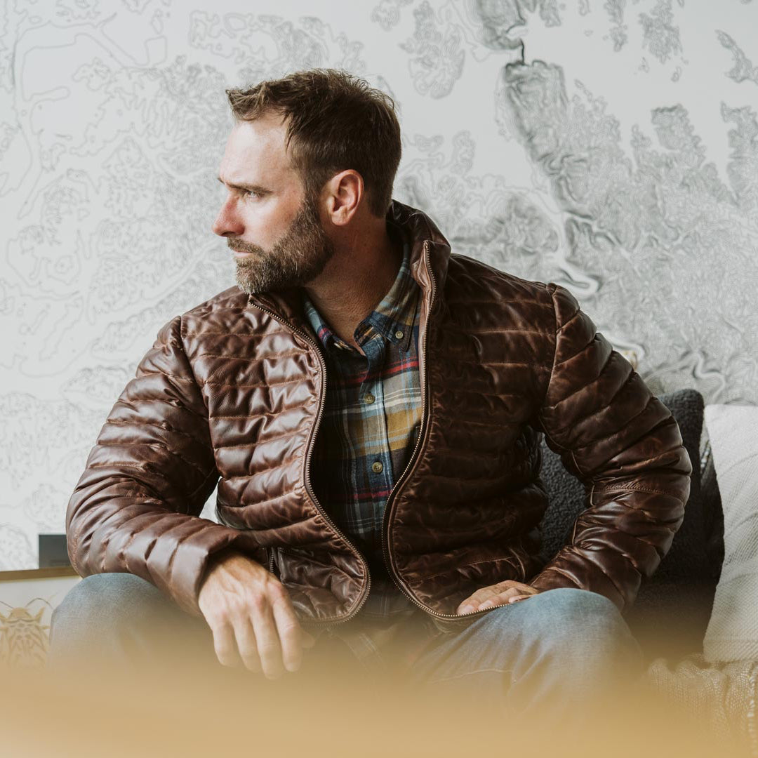 Bridger Leather Down Jacket | Dark Brown