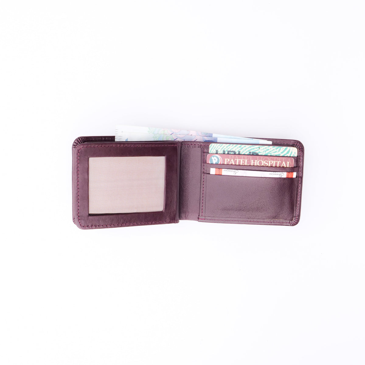 Three Pocket Geniune Leather Mens Wallet- Burgundy
