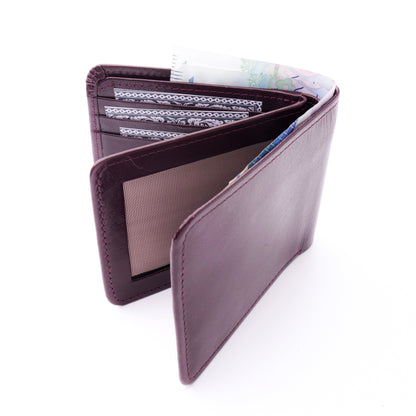 Three Pocket Geniune Leather Mens Wallet- Burgundy