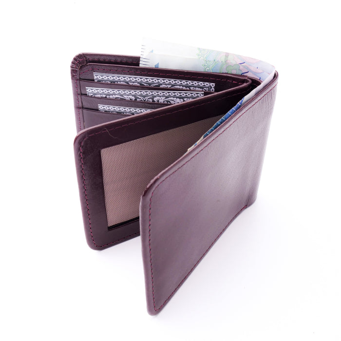 Three Pocket Geniune Leather Mens Wallet- Burgundy