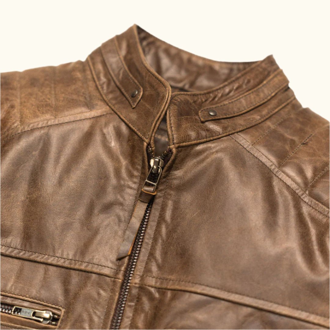 Cafe Racer Leather Jacket | Distressed Brown