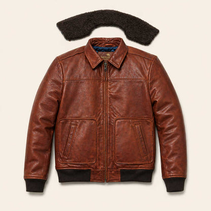 Limited Maverick Leather Bomber Jacket | Buffalo Grain Brown