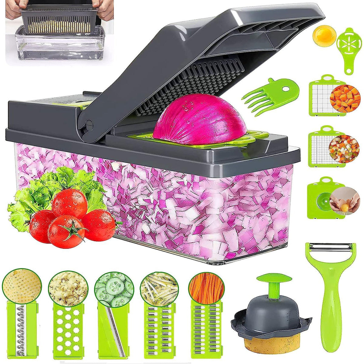 High Quality 16-in-1 Vegetable Cutter – Multifunctional Chopper & Slicer Set