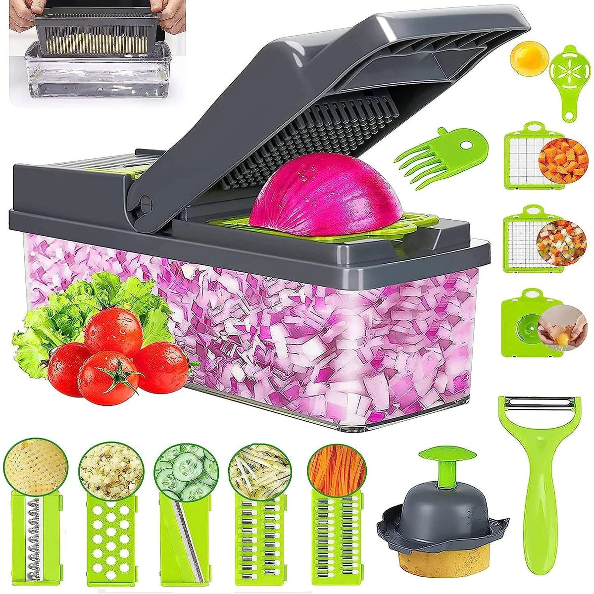 High Quality 16-in-1 Vegetable Cutter – Multifunctional Chopper & Slicer Set