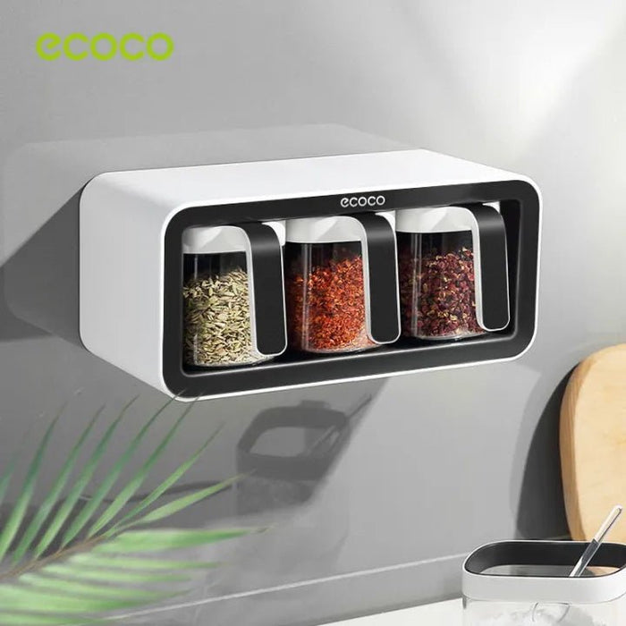Ecoco Kitchen Spice Organizer – Wall Mounted 3 Container Storage Box