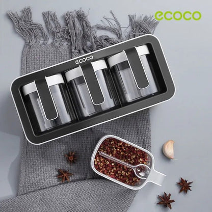 Ecoco Kitchen Spice Organizer – Wall Mounted 3 Container Storage Box