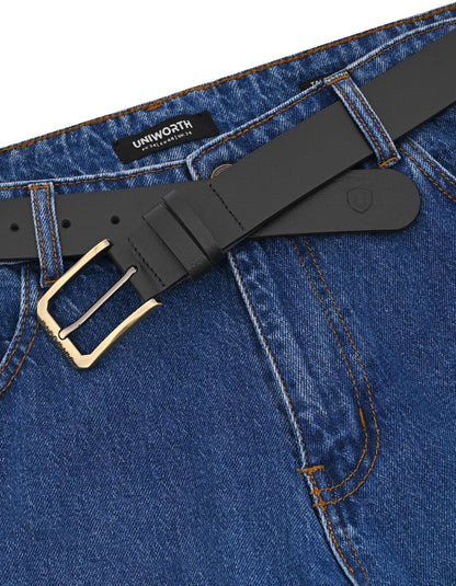 Black Plain 100% Leather Formal Belt