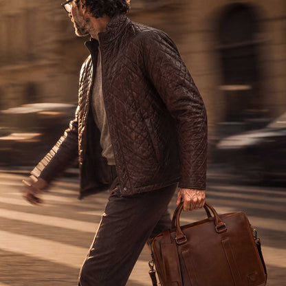 Highlands Quilted Leather Jacket | Mahogany Brown
