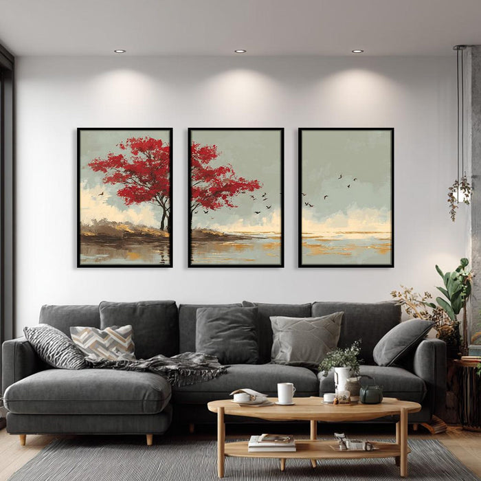 3 Piece Forest Nature Artpiece, Abstract Floral Triptych Art, Modern Set of 3 Art Piece