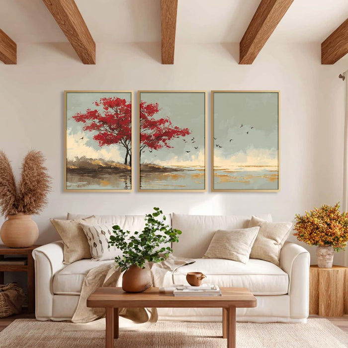 3 Piece Forest Nature Artpiece, Abstract Floral Triptych Art, Modern Set of 3 Art Piece