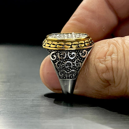 Cubical Zircon Oval Crown Turkish Ring For Men