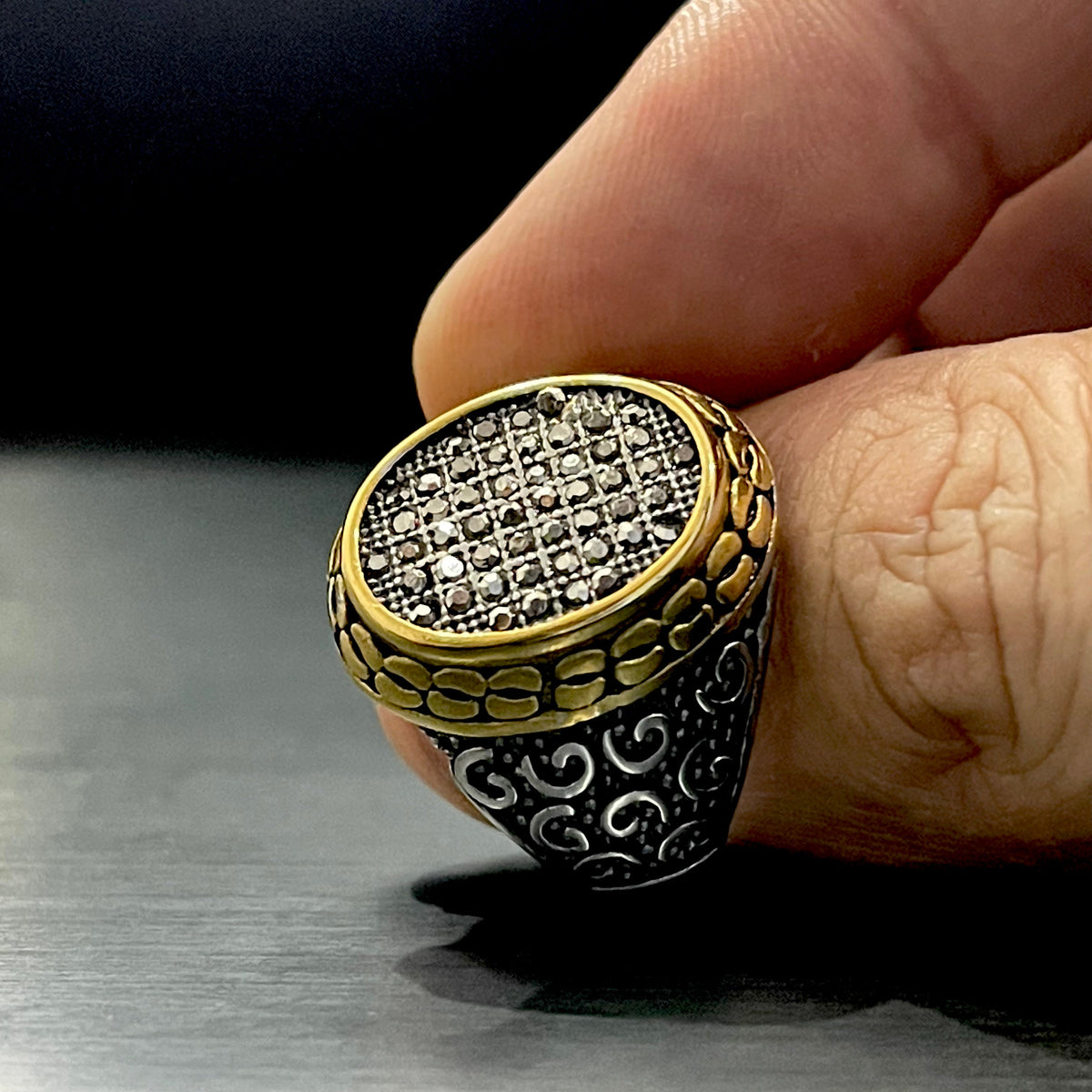 Cubical Zircon Oval Crown Turkish Ring For Men